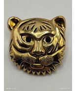 Gold Tone Tiger Cat Brooch Pin Or Pendant with Black Stone Eyes - £12.49 GBP