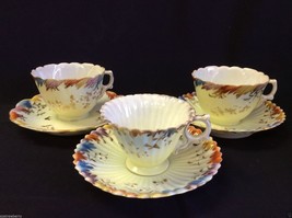VTG fine Porcelain China set of 3 Floral Tea Coffee Cup &amp; Saucer set handpainted - £67.94 GBP