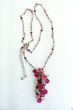 Multi Pink crystal Pearl faux beaded charm Cluster silver tone Necklace 21&quot;L - £31.32 GBP