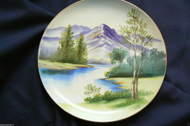 Vintage Hand Painted Mountain River Tree Wall Decorative Collectors Plat... - £70.32 GBP