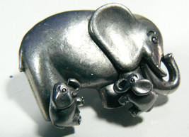 PEWTER METAL ELEPHANT STUD EARRINGS &amp; HOLDER PIN BROOCH SET - $23.20