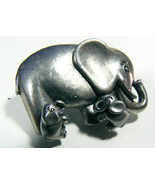 PEWTER METAL ELEPHANT STUD EARRINGS &amp; HOLDER PIN BROOCH SET - £18.50 GBP