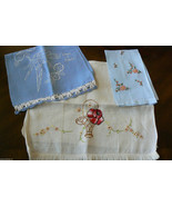 VTG lot of 3 Hand made Floral Parrot pattern Linen Embroidery tea towel ... - £33.28 GBP