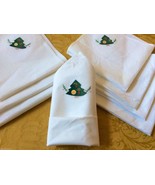 Christmas Holiday Tree White Cotton linen Dining Napkin square set of 8 - £27.46 GBP
