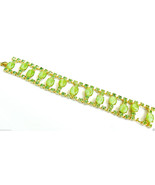 VINTAGE GOLD TONE GREEN THERMOSET &amp; CRYSTAL RHINESTONE BRACELET 7&quot;L - £56.08 GBP