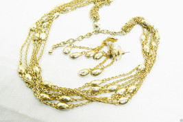 Fashion Gold Tone multi chains hummered beads Necklace &amp; Earrings Set - £37.68 GBP