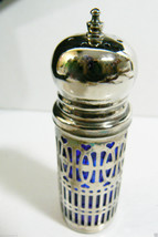 Silver plate Cobalt Blue Glass Salt or Pepper Shaker Onion top signed UK - $28.00