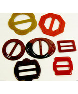 Lot of 7 rare vintage carved bakelite belt buckles mix size &amp; color - £149.34 GBP