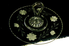 VTG Depression Tiffin Clear Crystal Tidbit Tray Serving Dish w Handle Etched - £54.98 GBP