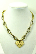 Vintage Monet Signed Gold tone metal link Ivory Color Enamel pendant necklace - $71.99