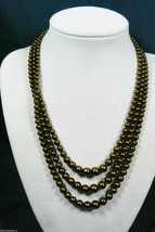 VTG Cascade Chocolate pearl faux Sterling Silver clasp 3 strands necklace 16.5&quot;L - £30.73 GBP