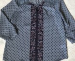 Maurices Blue Floral Lace Inset Shoulder blouse Sz Small Lattice Neck De... - $17.59