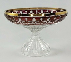 Vintage Anna Hutte Bleikristall Ruby Gold Compote Crystal Pedestal Footed Bowl - £19.00 GBP