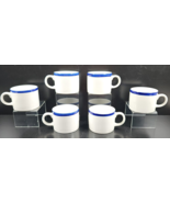(6) Farberware Bistro Blue Flat Cups Set Vintage White Coffee Tea Drink ... - £31.27 GBP