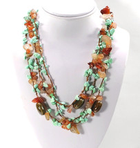 Turquoise Amber Nugget Bead 24&quot; Necklace 3 Strands Handmade Vintage - $65.00