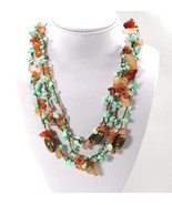 Turquoise Amber Nugget Bead 24&quot; Necklace 3 Strands Handmade Vintage - $65.00