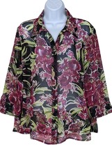 Croft &amp; Barrow Size L Super Sheer Floral Blouse 3/4 Sleeve - £12.66 GBP