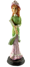 Victorian Lady Figurine Resin Sculpture Pink and Green Dress Fan Hat - $17.81