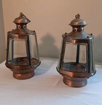 Hanging Copper Candle Lanterns Beveled Glass  - $56.46