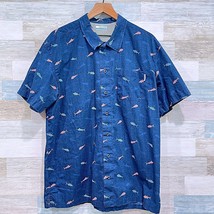 Columbia PFG USA America Flag Fish Short Sleeve Shirt Blue Button Up Men... - $39.59