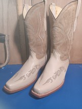 Womens cowboy boots Corral, tan embr L suede embr lt bl U size:7.5 M p583 - $307.62