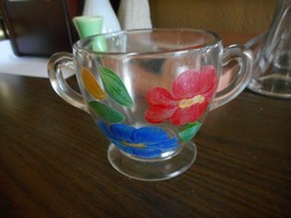 Vintage Bartlett Collins Glass Hand Painted Sugar Bowl Red Blue Green &amp; Yellow - £10.38 GBP