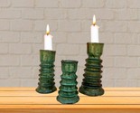 Vintage Tamegroute Green Ceramic Candlestick Holders - Set of 3 Handcrafted - $261.61