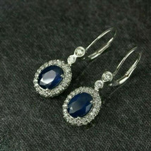 4Ct Simulated Sapphire Diamond 14k White Gold Plated Silver Drop Dangle Earrings - £78.20 GBP