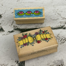 Wood Mounted Rubber Stamps Lot Of 2 Floral Bow Lilly Pads - £7.90 GBP