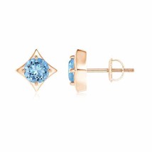 ANGARA Natural Aquamarine Round Solitaire Stud Earrings in 14K Gold (AAAA, 5MM) - £495.68 GBP