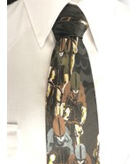 Fratello Men&#39;s Neck Tie Black Graphic Cyclists Peloton Imported 56&quot;L 4&quot;W - $23.36