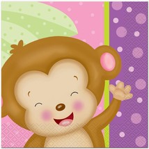 Baby Girl Monkey Lunch Napkins Shower and Birthday Party Supplies 16 Per... - $3.75