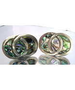 Vintage Taxco Sterling Big Earrings Abalone Inlay Modernist Signed FN 40&#39;s - £29.73 GBP