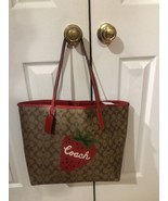 COACH CITY Khaki Signature Canvas Strawberry  women tote bag - £155.70 GBP