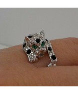 JEWELED JAGUAR WOMENS SIZE 9.5 RING SILVER COLOR GREEN EYES B &amp; W FASHIO... - £29.97 GBP