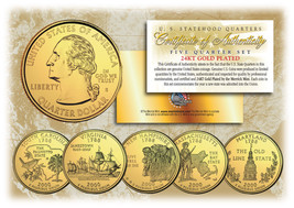 2000 US Statehood Quarters 24K GOLD PLATED ** 5-Coin Complete Set ** w/Capsules - £12.65 GBP