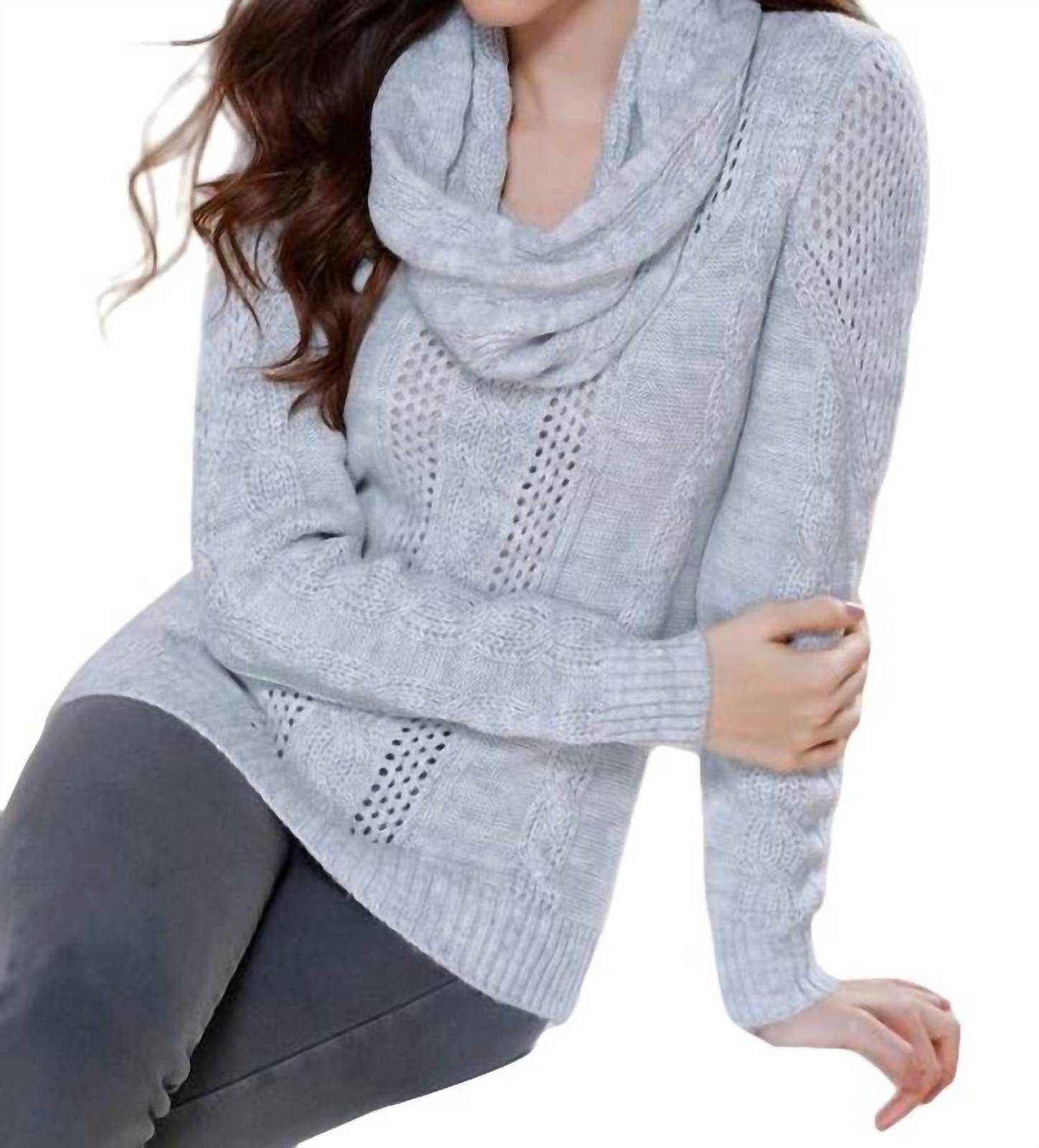 French Kyss juliana cable knit sweater attach scarf in Slate - size M
