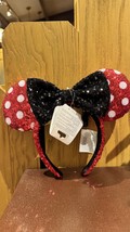 Disney Parks Red Whiie Dot Black Bow Minnie Mouse Ears Headband NEW