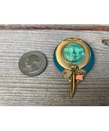 VTG FACE BROOCH PIN w CORAL STONE HANGING FEATHER - £11.69 GBP