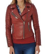 Women Leather Jacket Slim fit Biker Motorcycle Genuine Lambskin Jacket WJ053 - £93.92 GBP
