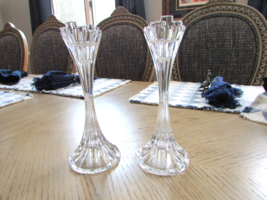 Crystal Taper Candlestick Holders Fluted Art Deco 8.75&quot;H - £9.57 GBP