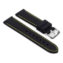 22mm Soft Silicone Rubber Diver Watch Strap with Yellow Stitching - £8.82 GBP
