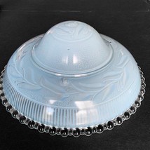 Vintage Mid Century Light Shade Semi Flush Mount Blue Dome With Floral - $37.36