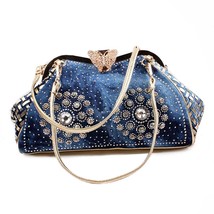 Female Denim Bag Fashion Bling Bling Women&#39;s Bag  Handbags rhinestone Canvas Mes - £83.55 GBP