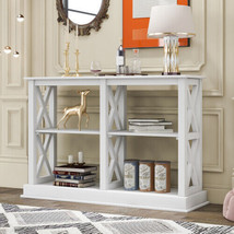 Console Table with 3-Tier Open Storage Spaces and &quot;X&quot; Legs - White - £155.55 GBP
