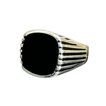 Cushion Flat Black Onyx Ring Men Solid 925 Silver Men Ring Father's Day Gifts - £59.28 GBP