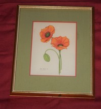 MCM 1976 SHARON JAHRAUS BROKEN ARROW OKLAHOMA SIGNED PRINT ART POPPY FLOWER - $55.87