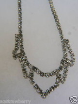 Vintage Silver Tone Clear Crystal Rhinestones Necklace Bridal - £22.38 GBP