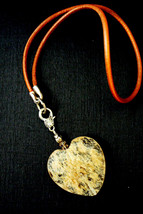 Brown  leather cord Necklace Large Heart Quartz drop pendant necklace 19.5&quot; - £24.54 GBP