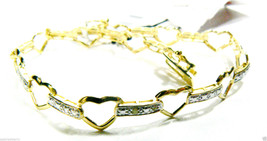 18k gold over Sterling Silver Genuine Diamond Open Heart link tennis bracelet NW - £60.73 GBP